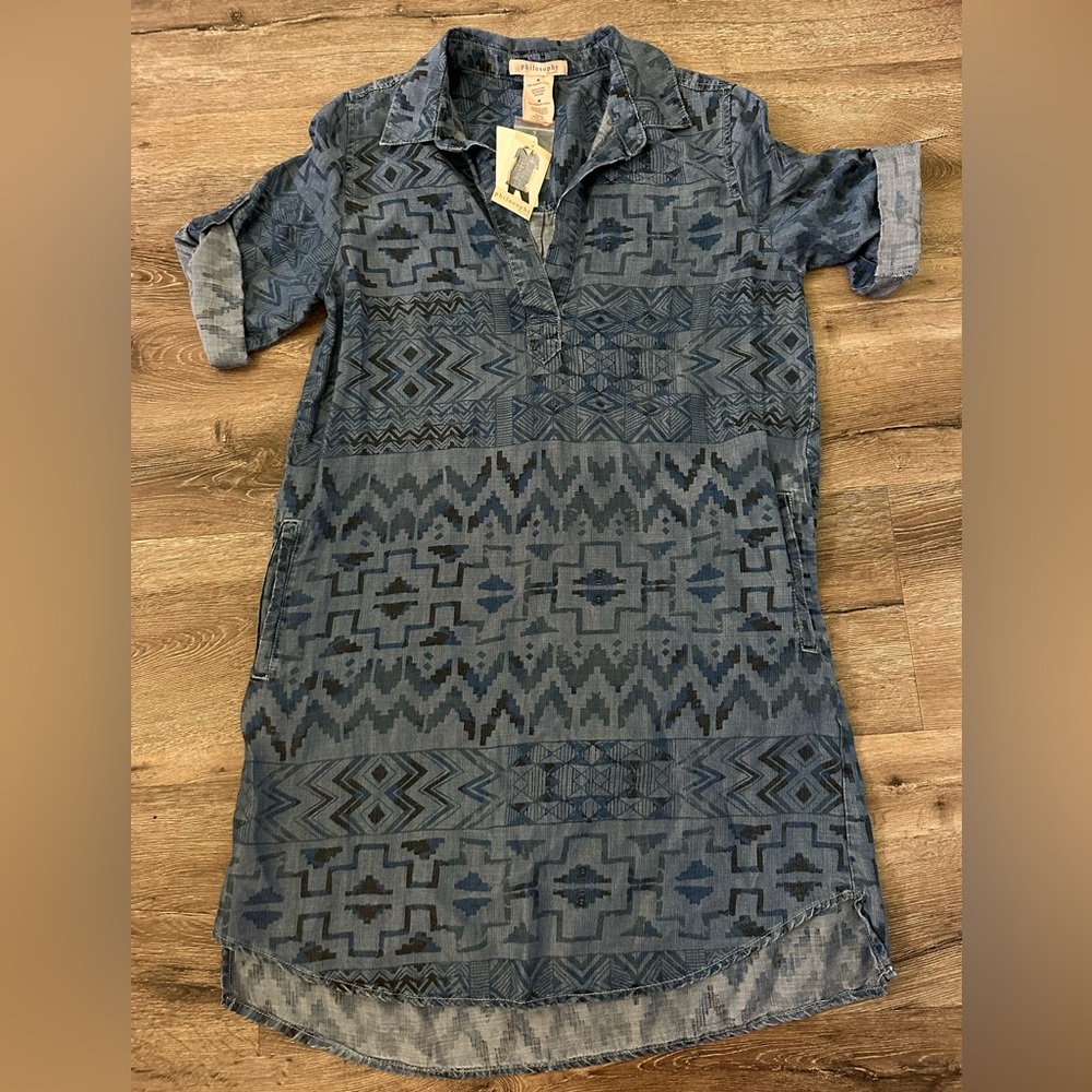 NWT Philosophy Tunic Shirt Dress Tencel Aztec